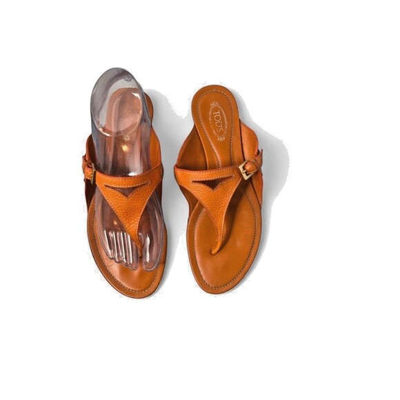 TOD'S Orange Leather Slip-on Driving Thong  Sandals size 9 - Picture 3 of 10